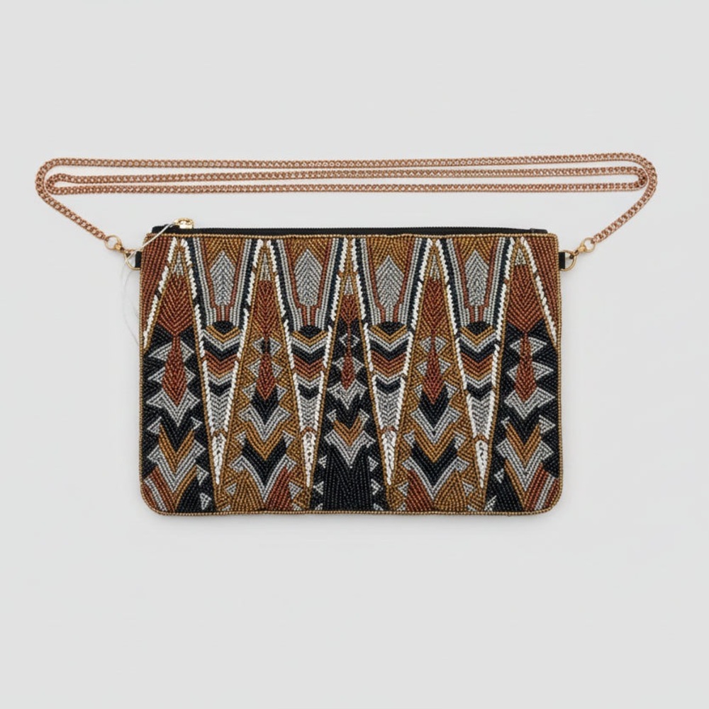 Boho Rose Gold Beaded Geometric Crossbody Bag